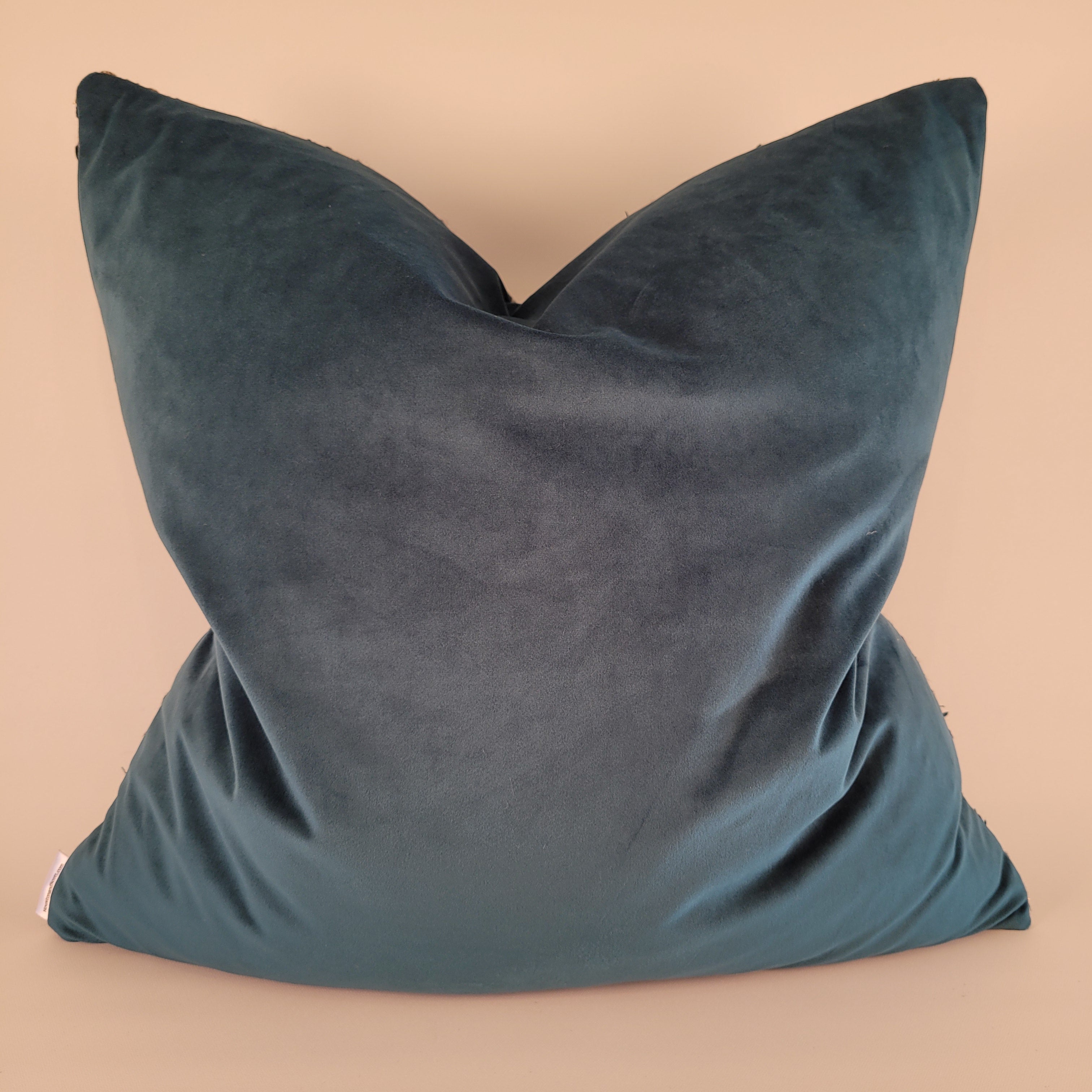 Dark Teal and Grey Tweed Pillow with Dark Teal Velvet Back 22